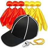 YHFUISK 8 Pcs Challenge Flag Referee Hat Set,Tossing Flags Sports Fan Set Penalty Flag Party Accessory (3 Yellow and 3 Red),Official Football Hat and Stainless Steel Whistle,Referee Costume Cap set1