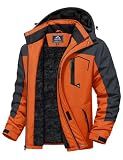 MAGCOMSEN Snowboard Jacket for Men with Hood Winter Coat Ski Jacket Windbreaker Water-Resistant Rain Coats Hiking Jackets Gray Orange M
