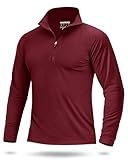 Boladeci Men's Rash Guard Shirts UPF 50 Sun Shirts for Men Pullover Golf Red Quarter Zipper Quick Dry Fit Polo Swim Shirts for Men Long Sleeve Shirts with Collar Clothes Attire Size XXL XXLarge Xx