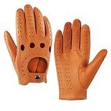 Harssidanzar Men's Lambskin Driving Gloves Unlined Non-Touch GM026 TAN M