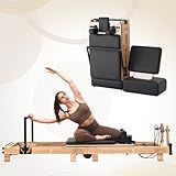 Pilates Reformer, PAETA 92" Wooden Foldable Pilates Reformer Machine with Springs, Pilates Machines for Home Use and Studio, Pilates Equipment with Sitting Box, Jump Board and Accessories