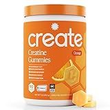 Create Creatine Monohydrate Gummies for Men & Women, Boost Focus, Strength, and Endurance, Anti-Melting Formula, Vegan, Gluten-Free, Non-GMO, 1.5g of Creatine per Gummy (Orange)