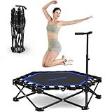 HXD-ERGO 42'' Foldable Mini Trampoline, Rebounder Trampoline with Adjustable Foam Handle, Fitness Trampoline for Indoor, Outdoor, Home Gym, Max Load 460lbs (Blue)