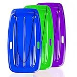 Snow Sled for Kids: 35", Cold-Resistant, Anti-lateral Drift, Included Rope, One Handle per Side, Fast, Stable, Stackable, Easy to Carry, Toboggan Sleds for Snow Days, Blue Purple Green