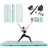 TUMBLOX Gymnastics Mat Inflatable Air Track & Tumbling Mat – 4/8 Inches Thick with Electric Pump + Free Foot Pump – Ideal for Home, Gym, Water, and Beach Use (light green, 10ft*3.3ft*4in(3*1*0.1m))