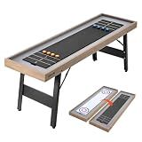 VEVOR 7 ft Shuffleboard Table, 2 in 1 Shuffleboard and Tabletop Curling Combo Game, Compact Shuffle Board with Smooth Surface, Folding Legs, 8 Pucks, Easy to Disassemble and Move, for Family Game Room