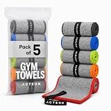 Acteon Microfiber Gym Towels 5 Pack, Quick Dry Silver ION Odor-Free Sweat Towel, Super Absorbent Fast Drying for Men & Women, Workout, Yoga, Running, Hiking, Travel – 16x30.5 Inch