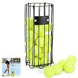 Tebery Metal Tennis Ball Collector, Portable Tennis Pickup Storage Basket with Handle, Ball Training Hopper for Easy Carrying, Practice