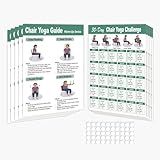 Chair Yoga Poster for Seniors & Beginners – Set of 5 Illustrated Guides & 5 30-Day Challenges, Laminated Gentle Seated Exercise Charts for Mobility, Balance, Flexibility, Stretching & Home Fitness