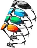 KALIYADI Sports Polarized Sunglasses Men UV400 Protection for Fishing Driving Cycling, Blue/Black/Green/Red, 4 Pack