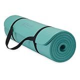 Gaiam Essentials Thick Yoga Mat with Easy-Cinch Strap (Teal, 10mm)