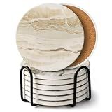 LlFVER Coasters Set of 8, Absorbent Drink Coaster with Holder, Marble Style Ceramic Stone Coasters for Drinks Coffee Tabletop Protection, Modern Furniture Coaster for Home Decor House Warming Gifts