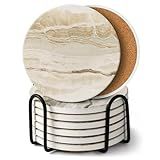 LlFVER Coasters Set of 8, Absorbent Drink Coaster with Holder, Marble Style Ceramic Stone Coasters for Drinks Coffee Tabletop Protection, Modern Furniture Coaster for Home Decor House Warming Gifts