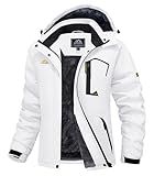 MAGCOMSEN Ski Jacket for Women Winter Coats Hood Ladies Snow Jackets Waterproof Insulated White Jacket Fleece Lined Jackets Cold Weather