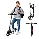 Nattork Scooter for Kids 8-12, Teens and Adults- Adjustable Height Folding Kick Scooter with Large Sturdy Wheels for a Smooth Ride, Lightweight, Anti-Shock Suspension for Boys and Girls-Black