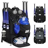 RAINSMORE Baseball Backpack, Lightweight Softball Bag with Shoe Compartment Baseball Bag for Youth & Adult Softball Bat Bag with Fence Hook Helmet Holder Sports Backpack for T-Ball Equipment,Black