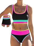 popvil Womens Tummy Control 3 Piece Swimsuit with Skirt High Waisted Bikini