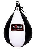 Pro Impact Genuine Leather Speedbag Black – Heavy Duty Leather Hanging Swivel Punch Ball for Boxing MMA Muay Thai Fitness or Fighting Sport Training (White Black Medium)