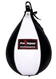 Pro Impact Genuine Leather Speedbag Black – Heavy Duty Leather Hanging Swivel Punch Ball for Boxing MMA Muay Thai Fitness or Fighting Sport Training (White Black Medium)