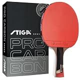 STIGA Pro Carbon Performance-Level Ping Pong Paddle with Carbon Fiber Blade and Extreme Spin for Tournament Play - Red and Blue Colors