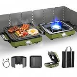 ODSD 2 Burner Camping Stove with Windshield, 20000 BTU Propane Camp Stove, Portable Folding Gas Stove, Camping Essentials Gear Includes Frying Pan, Coffee Stand & Carry Bag, Green