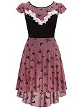 Women Butterfly Floral Chiffon Ballet Dance Dress Cap Sleeve Open Back Lyrical Dance Costume Ballerina Gymnastics Leotard High-Low Skirt Teen Girl Rehearsal Dancewear Rose Pink L