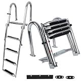 Pontoon Boat Ladder,Polished 316 Stainless Steel 4 Step Telescoping Ladder,600LBS Capacity for Sailboats,Ships,Most Swimming Pools,Docks,pontoons.