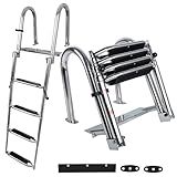 Pontoon Boat Ladder,Polished 316 Stainless Steel 4 Step Telescoping Ladder,600LBS Capacity for Sailboats,Ships,Most Swimming Pools,Docks,pontoons.