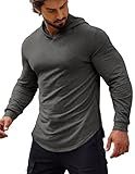 COOFANDY Mens Casual Hoodie Long Sleeve Athletic Hooded Sweatshirts Muscle Fit Active Pullover for Men, Grey, Large