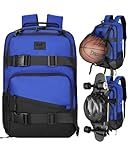 WOLT Skateboard Backpack, 15.6 Inch Laptop Backpack for Men Women, Sports Backpack with Ball Holder for Longboard Basketball Soccer, Blue