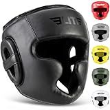 Elite Sports Boxing Headgear Men, Boxing Head Guard Sparring Gear, MMA Headgear Kickboxing Muay Thai Training Helmet, Protective Fighting Gear, Adjustable Face Protection (Black)