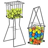 wasoyun Tennis & Pickleball Hopper with Wheels – Ball Pick Up Basket, Pickleball Ball Retriever Ball Holder Storage Holds 75 Tennis Balls & 50 Pickleballs