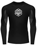 Runhit BJJ Rashguard for Men Jiu Jitsu Compression Shirts Long Sleeve MMA No GI Wrestling Grappling Martial Arts Sports Base Layer Black L