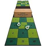 Golf Putting Mat: Indoor Putting Green with 4 Cups and Target Zones - Portable Golf Training Aid and Capture the Cup Putting Game (Green & Black, 9ft x 2.5ft)
