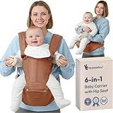 BabbleRoo 6-in-1 Baby Carrier with Hip Seat, Ergonomic Newborn to Toddler Carrier 7–50 lbs, Front Back Hip Carry, Lumbar Support, Sun Hood, Safety-Certified, Kangaroo Rose