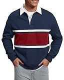 Herberton Men Rugby Shirts Sports Fall Jersey Warm Casual Sweatshirt Heavyweight Sherpa Polo Fleece-Lined Collared Color Block Long Sleeve Golf Rugby Shirts Blue L