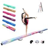 FBSPORT 8ft Balance Beam Folding Gymnastics Beam Foam Balance Floor Beam Equipment for Kids Adults, Suede Cover Anti Slip Base with Carry Bag for Home School Gym Training, Pink Green