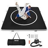 VEVOR 10x10 ft Wrestling Mat Inflatable, Martial Arts Thick Mat for Home Gym Exercise, PVC Foldable Training Mats with Circles and 600W Air Pump, for Gymnastics, Tatami, Jiu Jitsu BJJ MMA Judo, Black