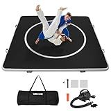 VEVOR 10x10 ft Wrestling Mat Inflatable, Martial Arts Thick Mat for Home Gym Exercise, PVC Foldable Training Mats with Circles and 600W Air Pump, for Gymnastics, Tatami, Jiu Jitsu BJJ MMA Judo, Black