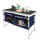CampLand Outdoor Folding CampingTable with Aluminum Lightweight Height Adjustable with Storage Organizer Picnic Table for BBQ, Party, Camping (Black)