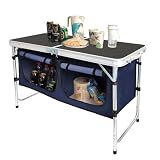 CampLand Aluminum Height Adjustable Folding Table Camping Outdoor Lightweight for Camping, Beach, Backyards, BBQ, Party and Picnic(Black)