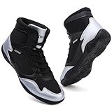 Wrestling Shoes Men Boxing Shoes for Men Pro Wrestling Boots High Top Fitness Weightlifting Powerlifting Shoes Blacksilver