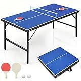 REAHOISY 5FT Portable Ping Pong Table, Foldable Indoor/Outdoor Table Tennis Tables Game, Folding Indoor Table Tennis w/ 2 Paddles, 2 Balls and Net for Adults/Teens, Quick Assembly