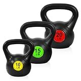 HULKFIT Kettlebell Sets Wide Grip 3-Piece Kettlebells Exercise Fitness Weight Set, 45LB Set, Black