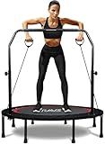 RAVS Mini Trampoline for Kids Adults 40"/48" Foldable Fitness Rebounder Kids Trampoline with 5 Levels Height Adjustable Handle Resistance Bands Indoor Workout