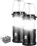 Etekcity Lantern Camping Essentials Lights, Led Flashlight for Power Outages, Survival Gear and Supplies for Emergency, Hurricane Preparedness Items , Battery Operated Lamp, 2 Pack, Black