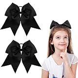 2 Packs Jumbo Cheerleading Bow 8 Inch Large Cheer Hair Bows with Ponytail Holder for Teen Girls Softball Outfit Uniform(Black)