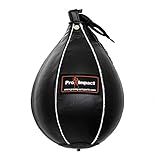 Pro Impact Genuine Leather Speed Bag – Pear Shaped Hanging Ball for Boxing, MMA & Muay Thai – Training Equipment for Doorway Hanging or Ceiling – Boxer Accuracy Workout, Drills & Exercise – Trainer
