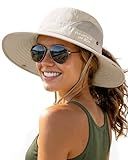 FURTALK Womens Sun Hat Beach Summer Wide Brim UPF 50+ Outdoor Protection Foldable Lightweight Ponytail Bucket Hat Beige, One Size