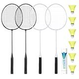 AboveGenius Badminton Rackets Set of 4 for Outdoor Backyard Games, Including 4 Rackets, 6 Nylon Badminton Shuttlecocks, Lightweight Badminton Racquets for Beginners